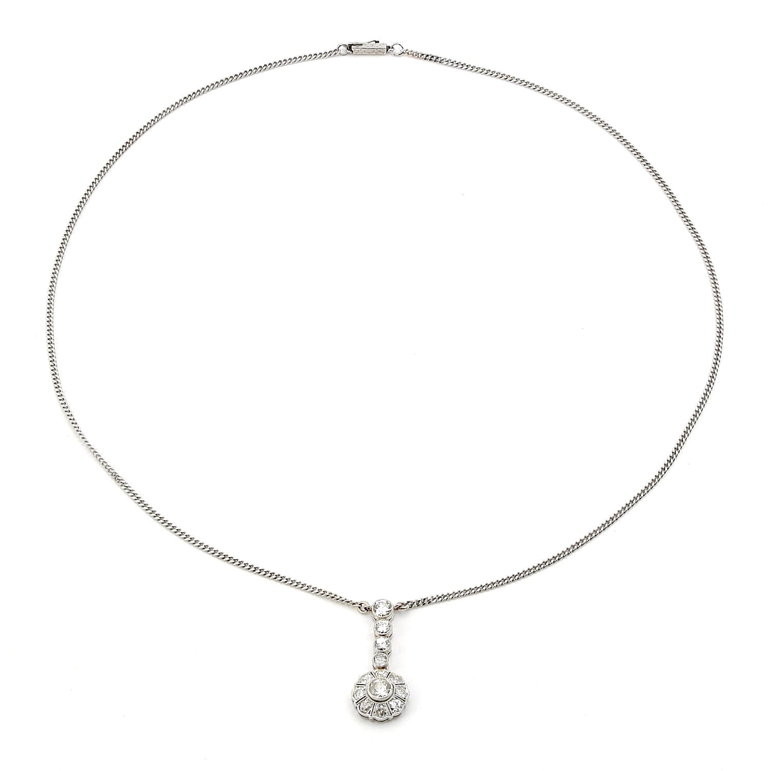 Art Deco and vintage necklace in 585 white gold with approx. 1.4 ct diamonds, horizontal top view