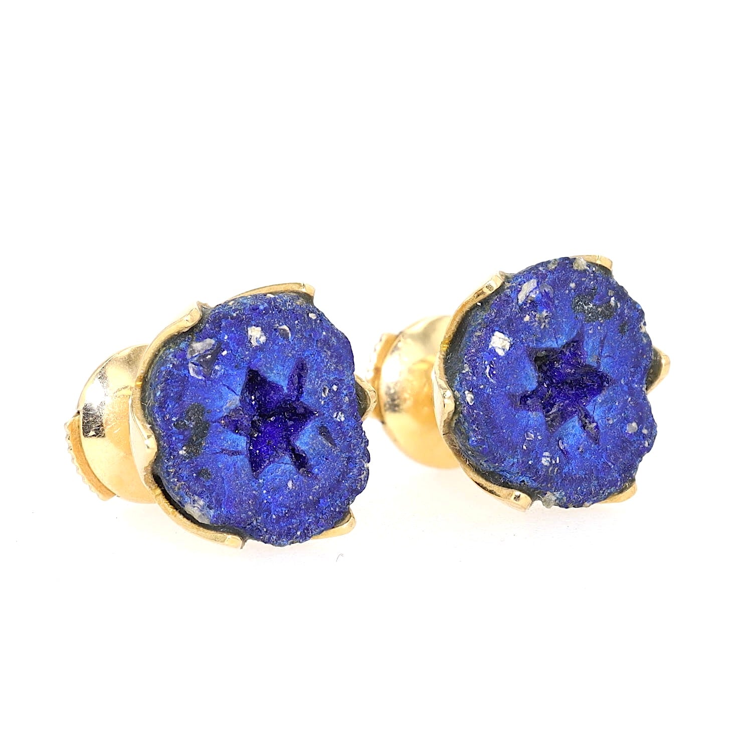 Lapel pin in 750 yellow gold with one azurite each, turned horizontally to the right