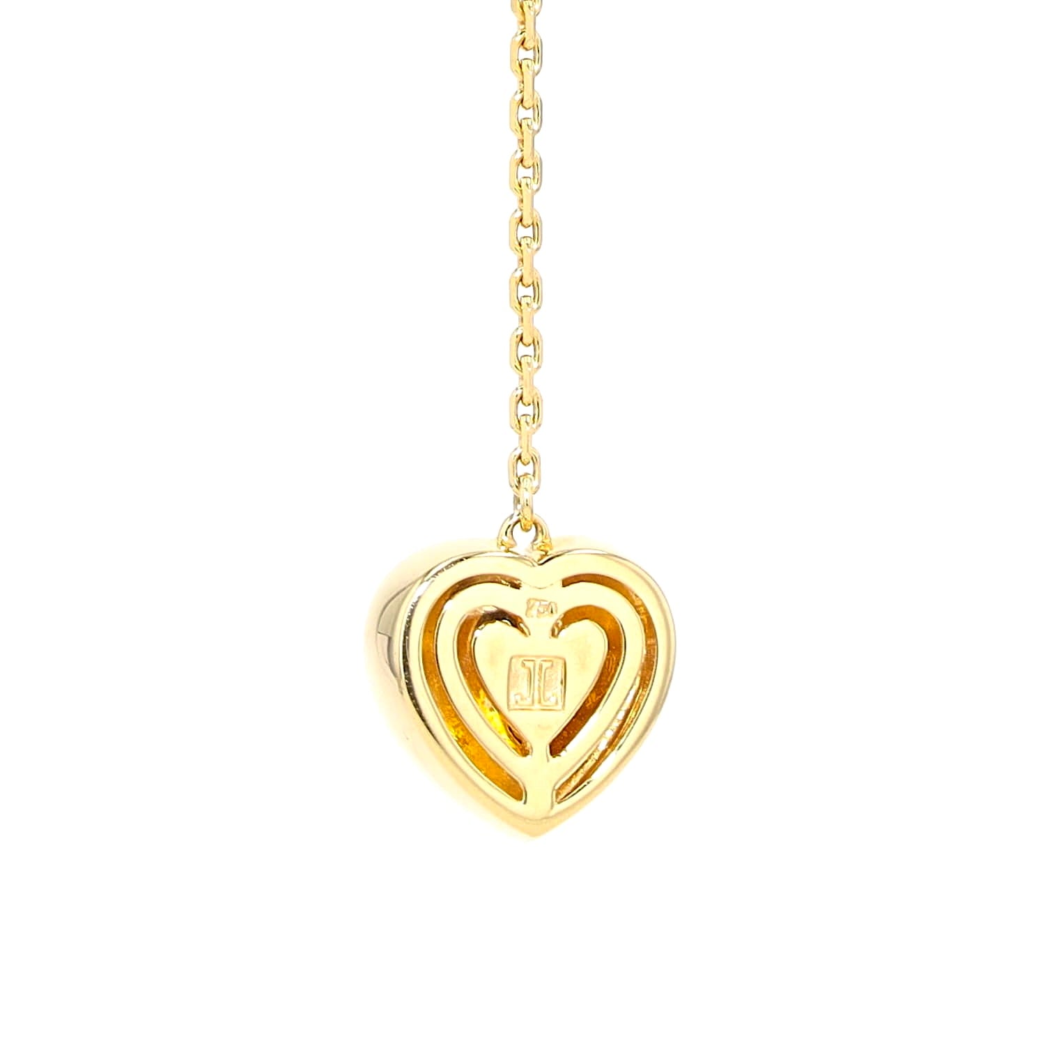 Jette Joop necklace in 750 yellow gold with a brilliants, hanging frontal close-up backside hallmark