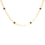 Akoya cultured pearl necklace, 750 gold with diamonds, rubies, emeralds, sapphires, hanging frontal