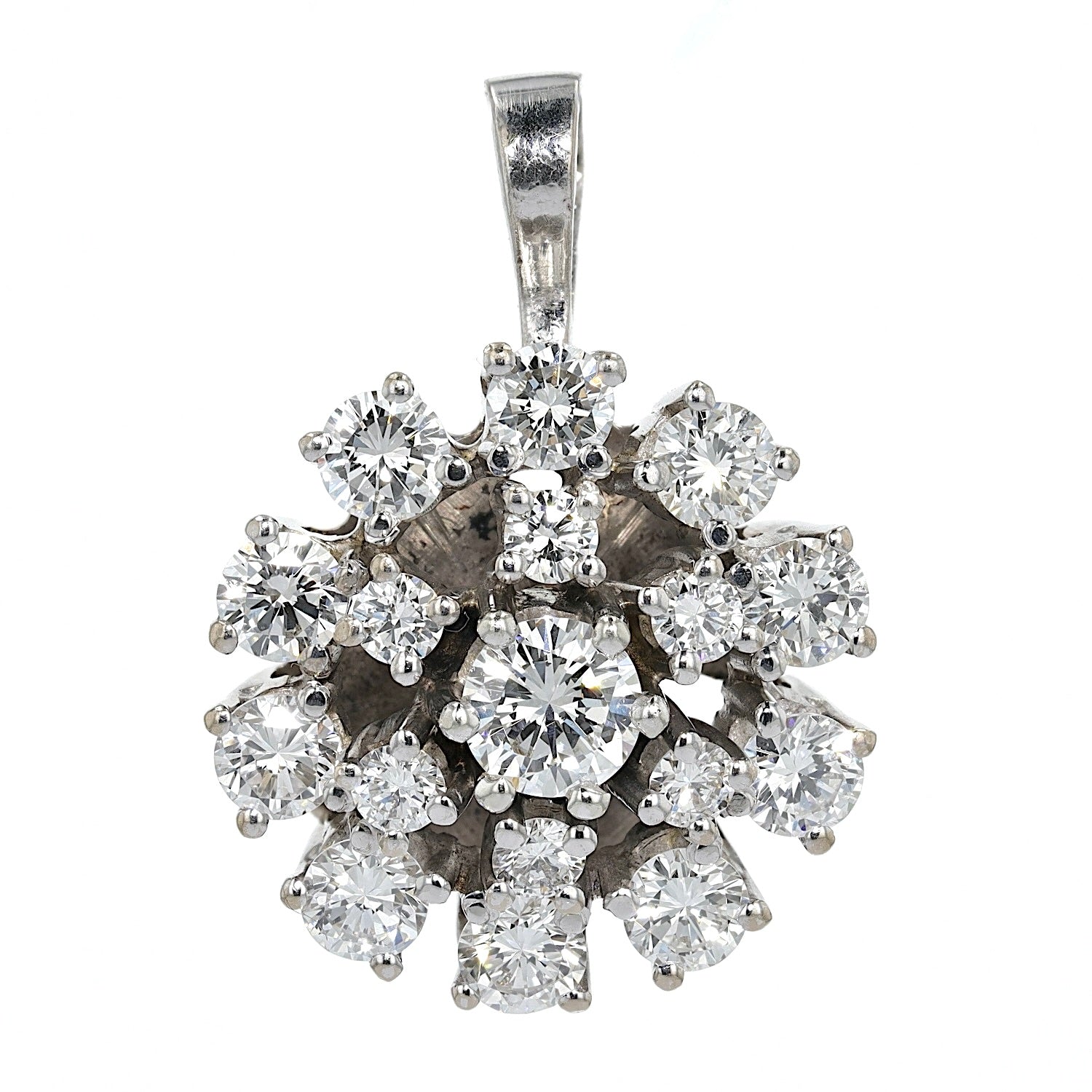 Vintage pendant in 585 white gold with a total of approx. 1.64 ct brilliants, hanging frontally