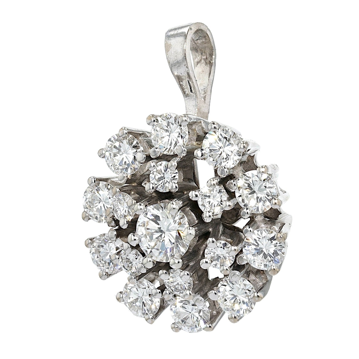 Vintage pendant in 585 white gold with a total of approx. 1.64 ct brilliants, hanging turned to the left