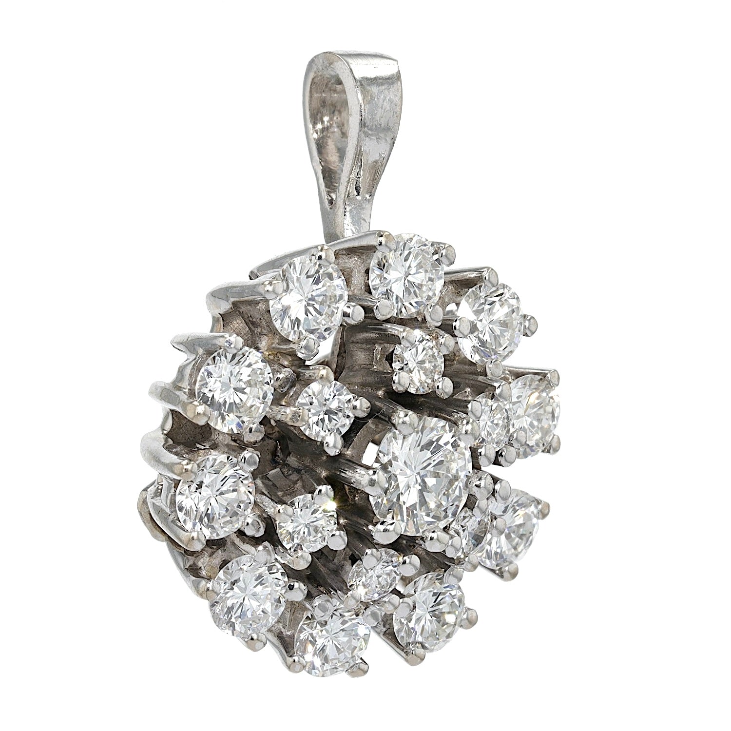 Vintage pendant in 585 white gold with a total of approx. 1.64 ct brilliants, hanging turned to the right