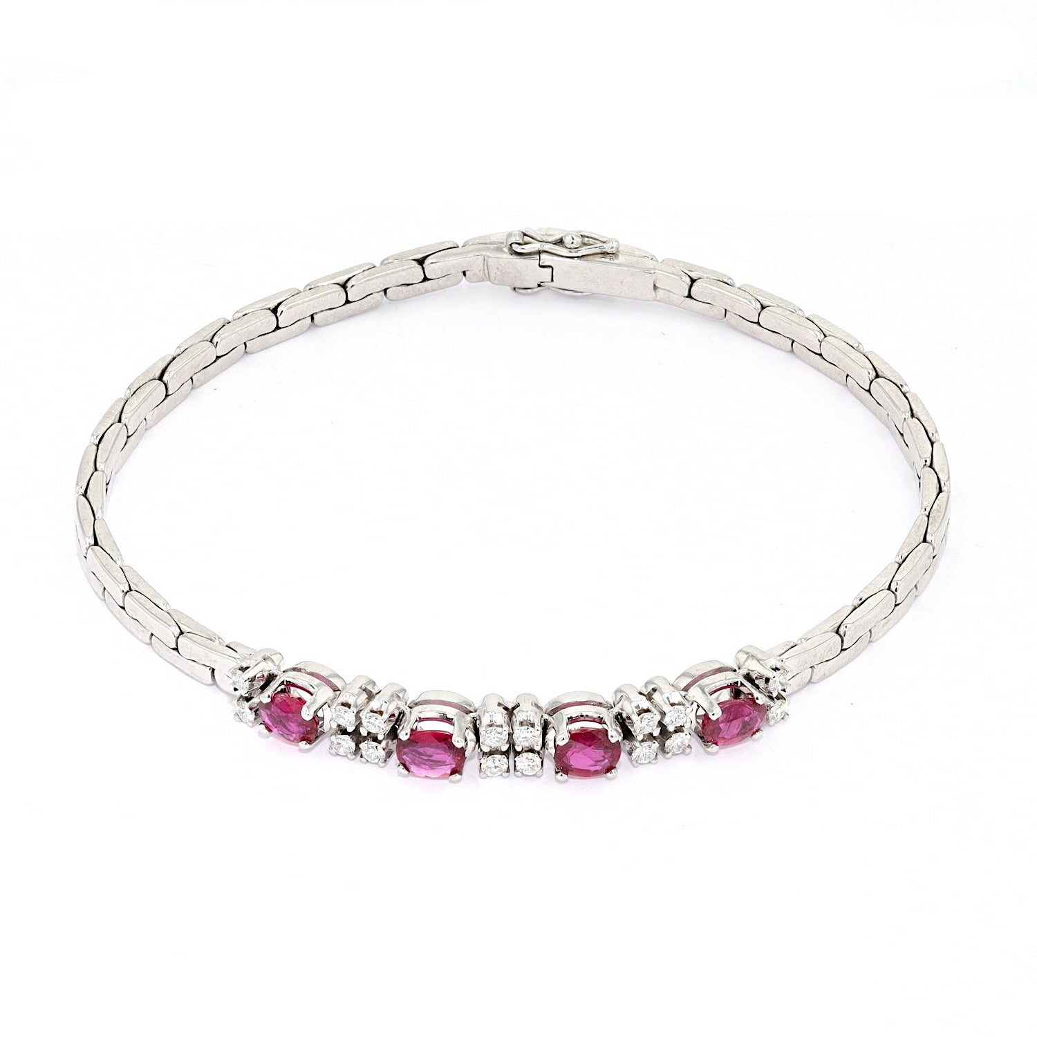 Bracelet in 750 white gold with brilliants and rubies, horizontal top view