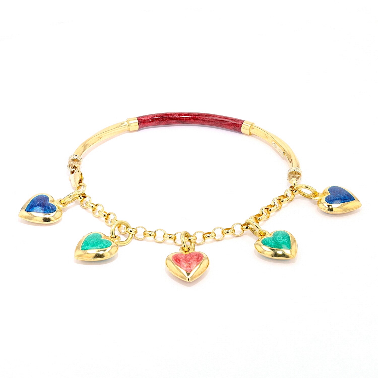 Bracelet in 750 yellow gold with colorful enamel, lying frontally