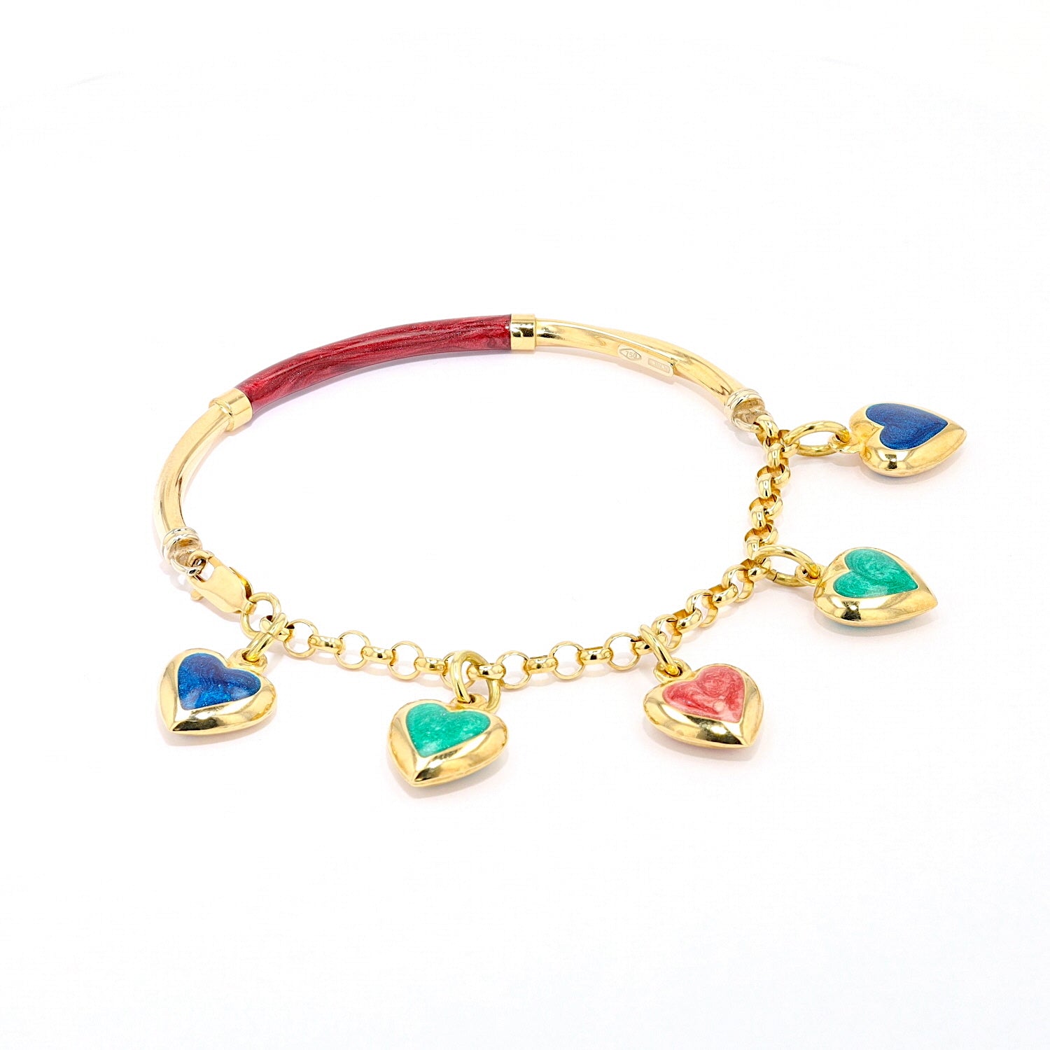 Bracelet in 750 yellow gold with colorful enamel, turned horizontally to the right