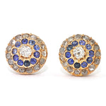 Victorian stud earrings in 750 rose gold with diamonds and sapphires, lying frontally