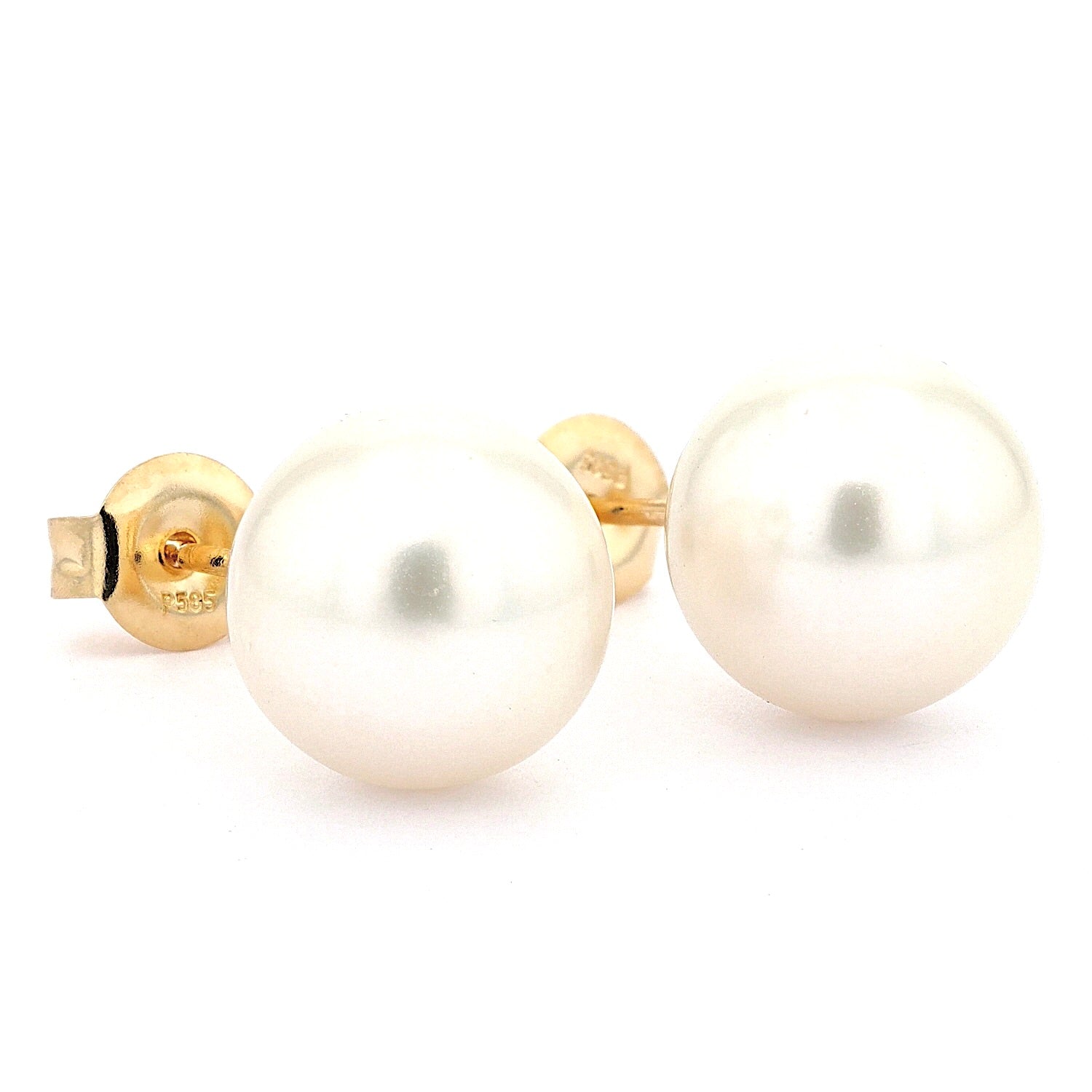 1 pair of stud earrings in 585 yellow gold, each with a cultured pearl, turned horizontally to the right