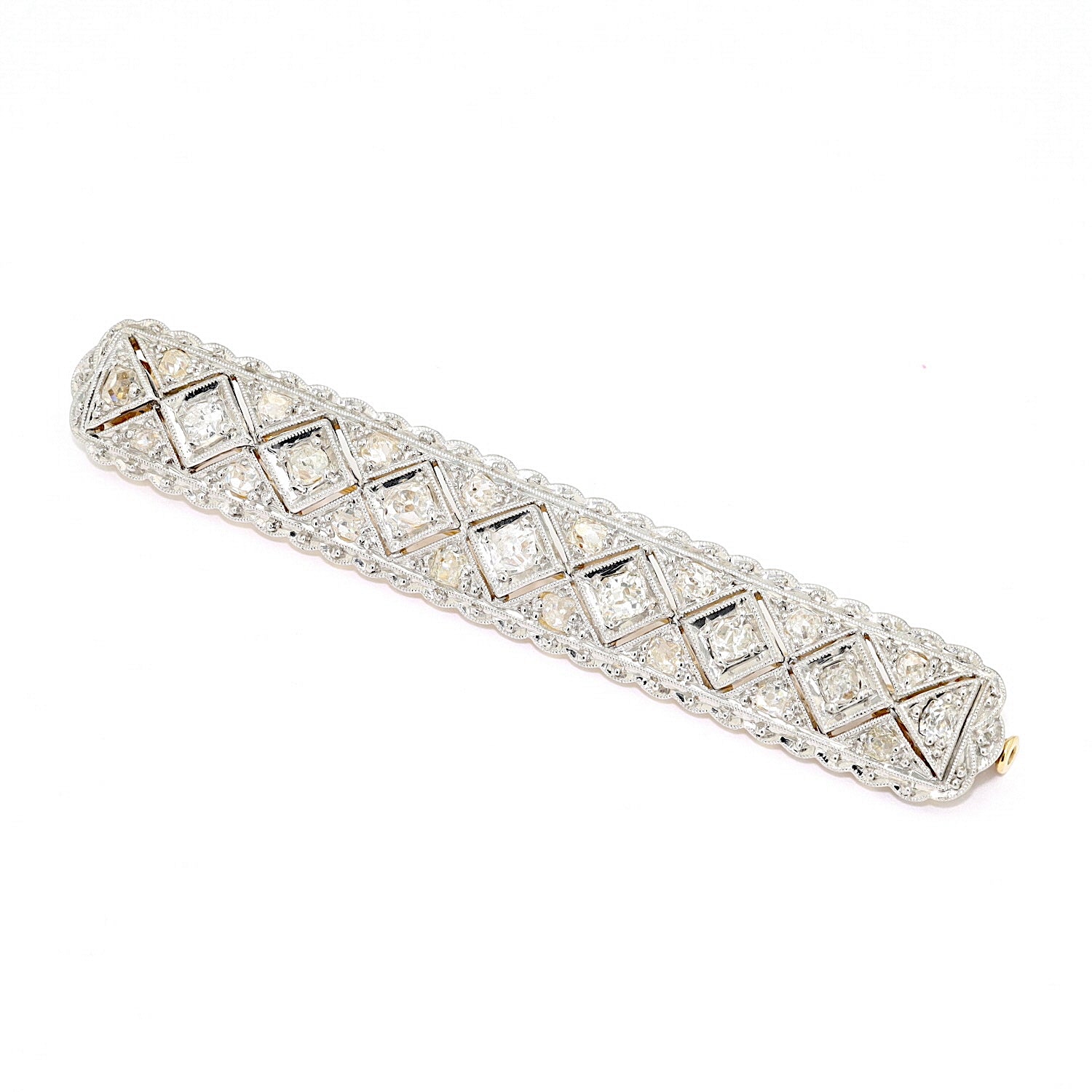 Art Deco bar brooch in 585 yellow gold, platinum-plated with diamonds, turned horizontally to the left