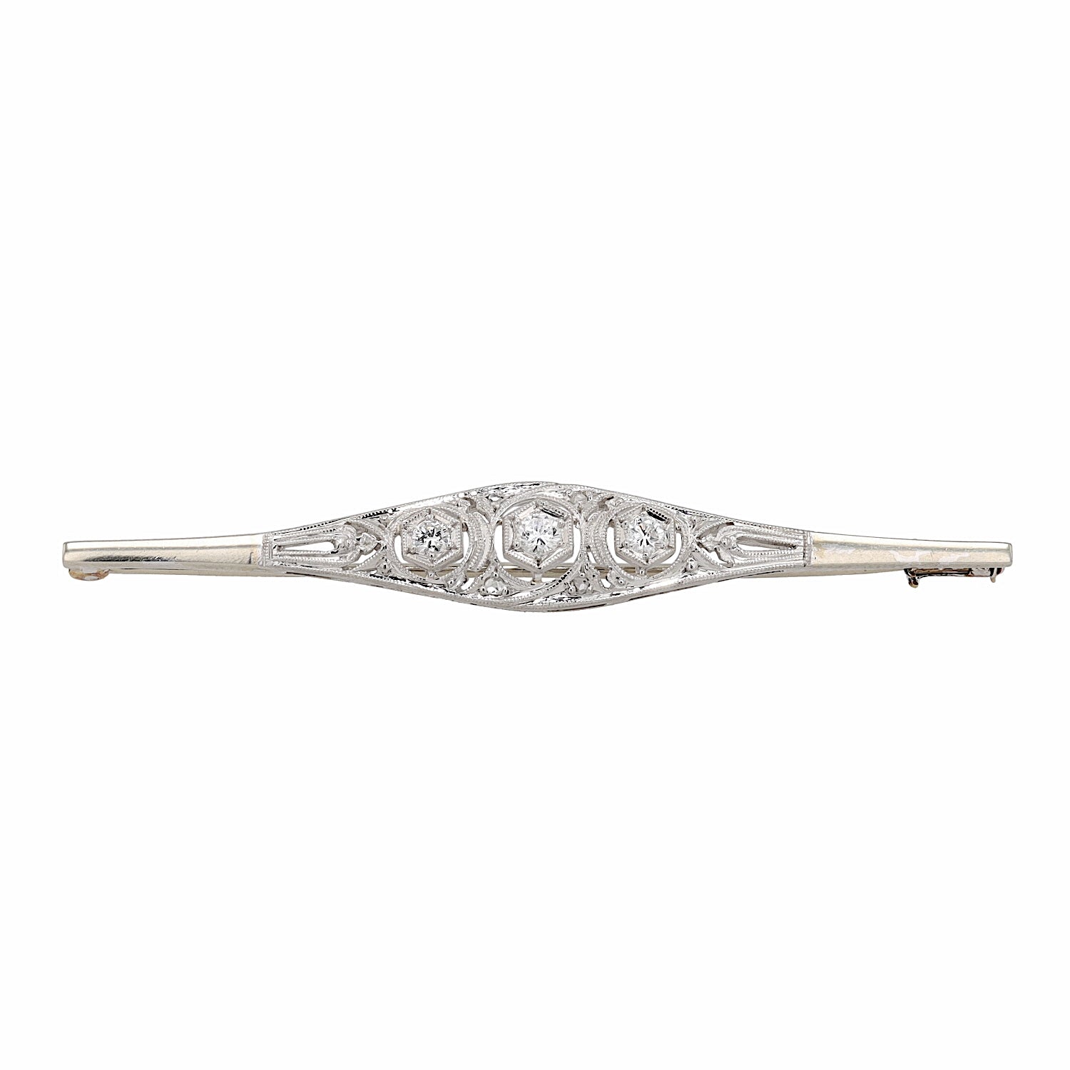 Brooch in 585 white gold with brilliants, diamonds, lying frontally