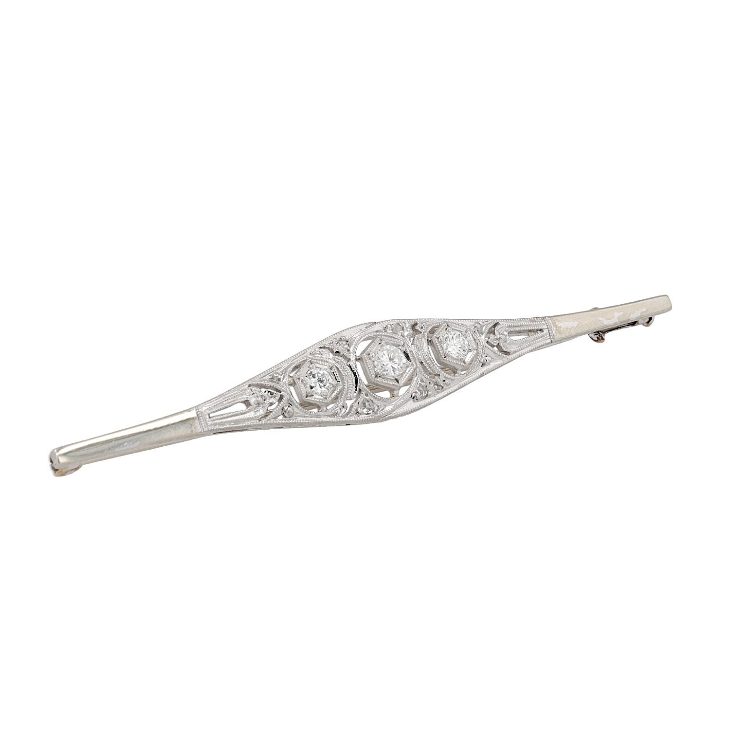 Brooch in 585 white gold with brilliants, diamonds, turned horizontally to the right