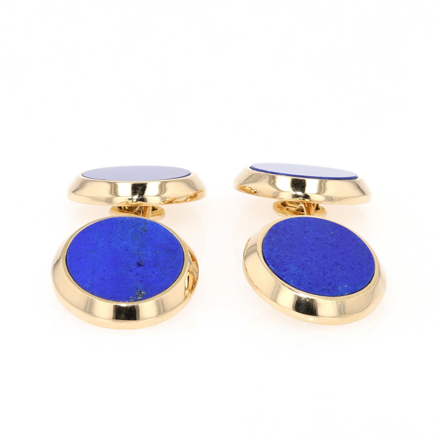 Cufflinks in 750 yellow gold with lapis lazuli, lying frontal