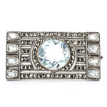 Art Deco brooch in 925 silver with aquamarines and marcasites, lying frontally