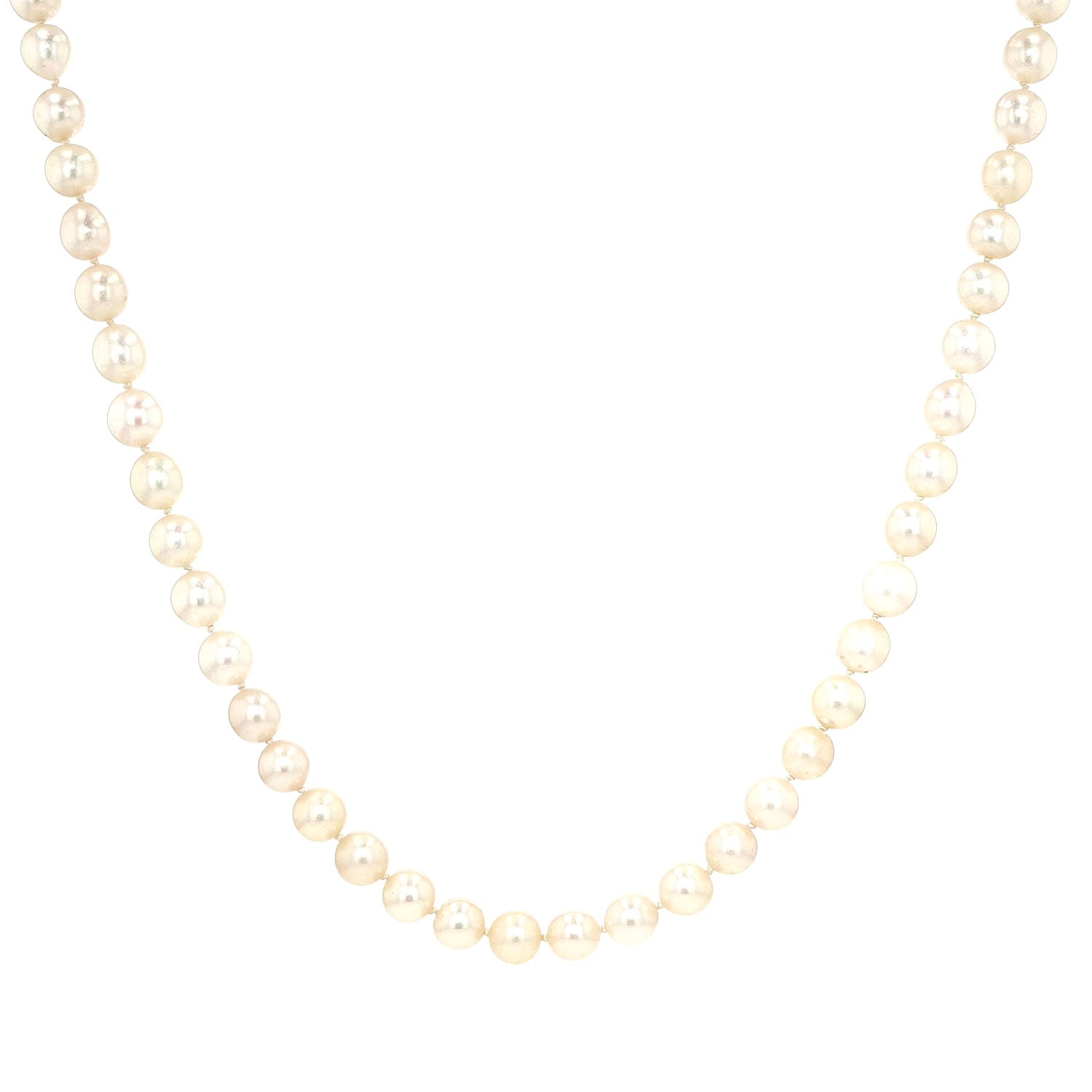 Necklace with Akoya cultured pearls and lock in 585 white gold, hanging frontally