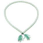 Long cultured pearl necklace with chrysoprase and 585 yellow gold beads, horizontal Open top view