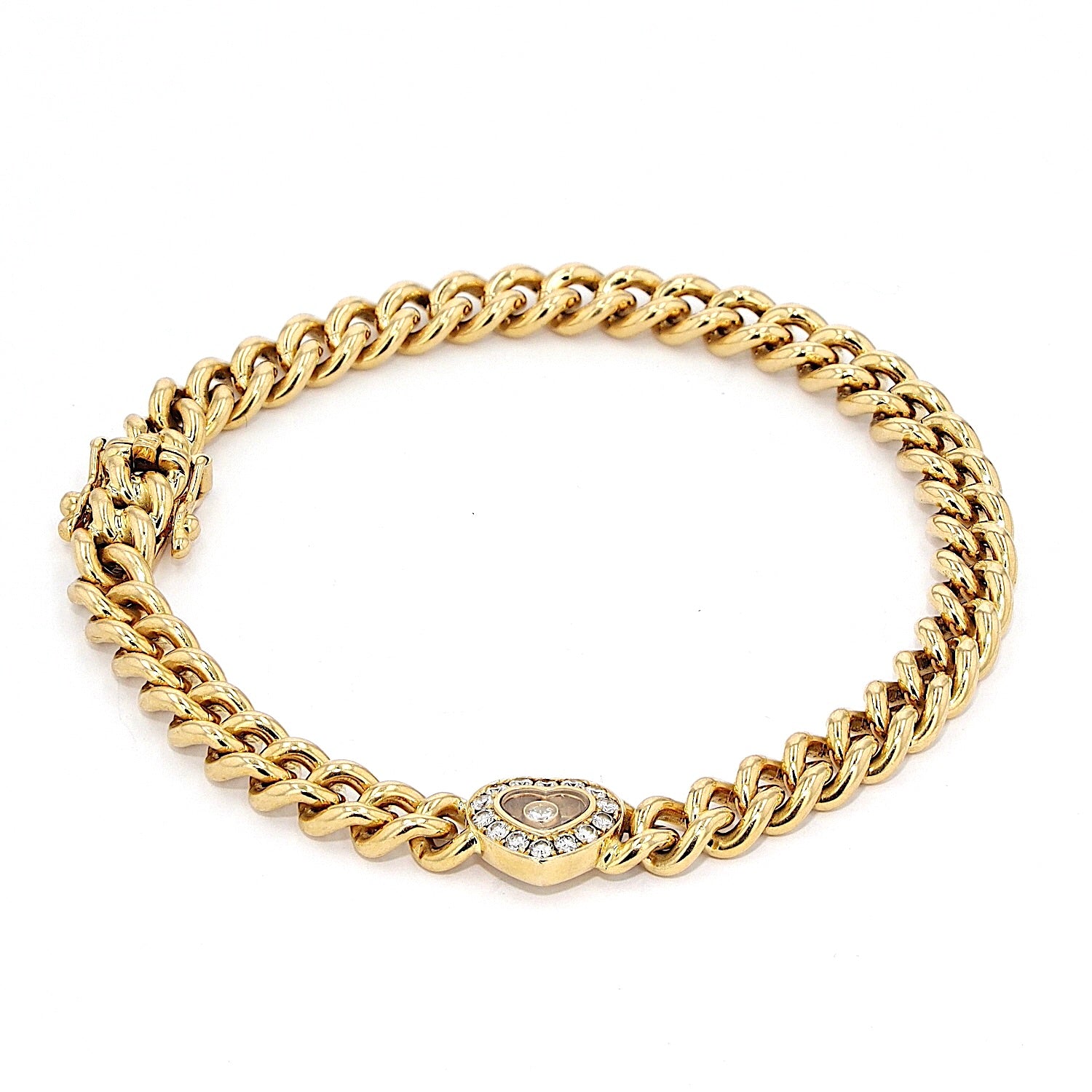 Chopard Happy Diamond Heart curb bracelet in 750 yellow gold, horizontal top view 2