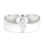 Ring in 750 white gold with a navette-cut diamond, lying frontally