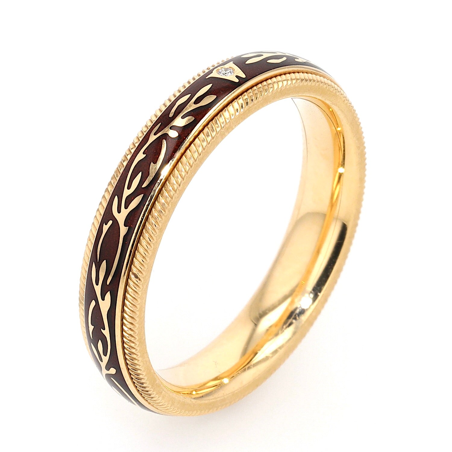 Wellendorff Hibiscus Mocca ring in 750 yellow gold with enamel and a brilliants, standing