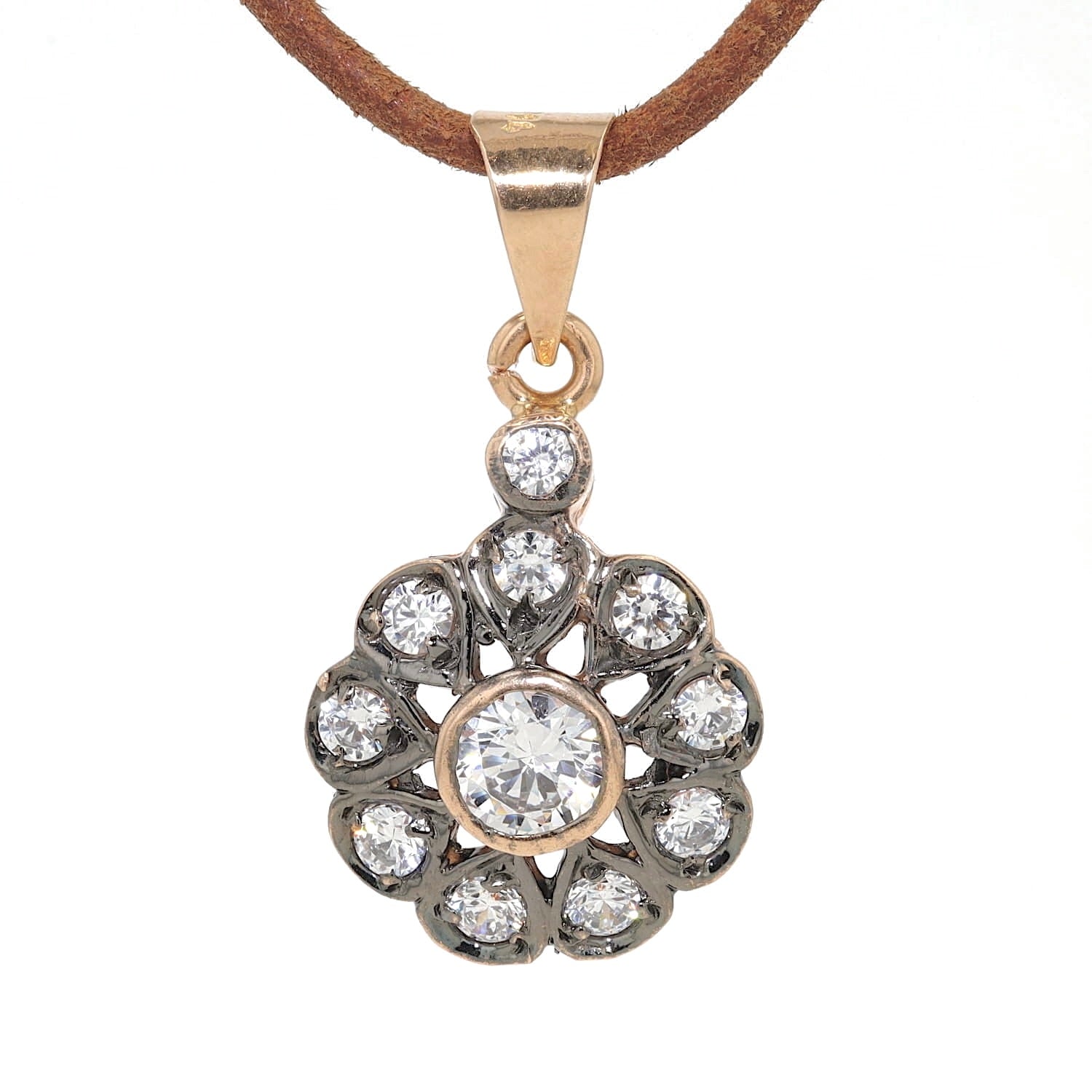 Pendant in 585 rose gold with cubic zirconia, hanging frontally