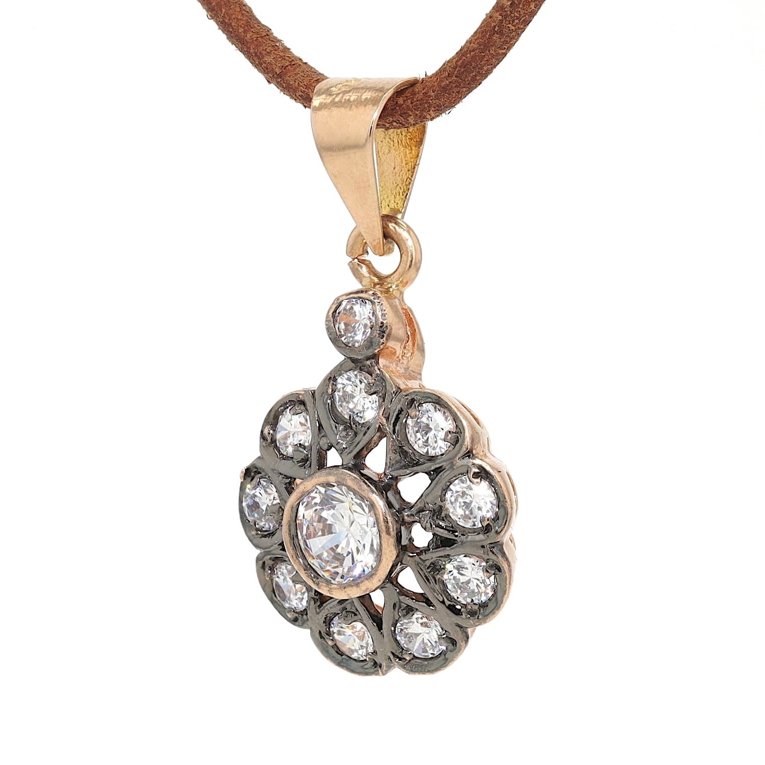 Pendant in 585 rose gold with cubic zirconia, hanging, turned to the left