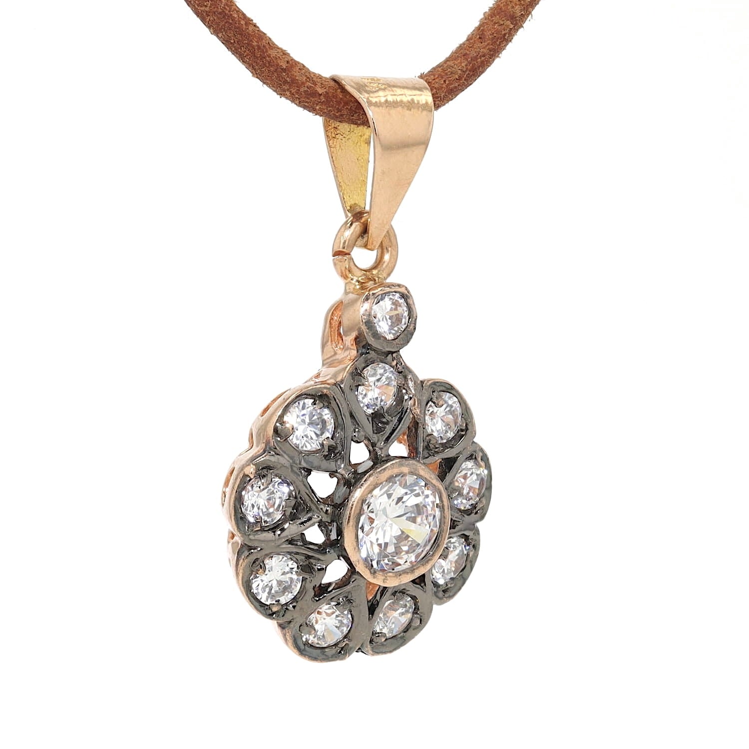 Pendant in 585 rose gold with cubic zirconia, hanging, turned to the right