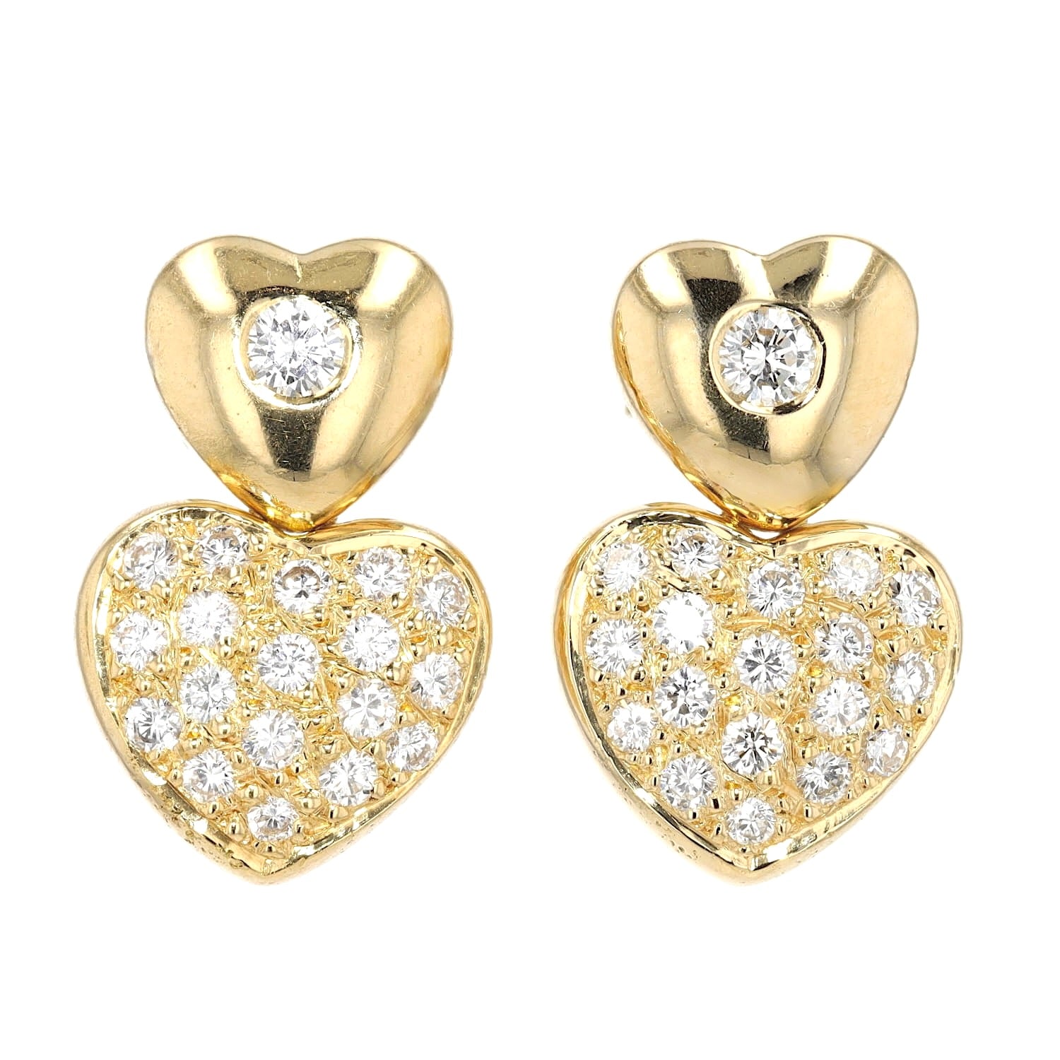 Pair of earrings in 750 yellow gold with approx. 0.66 ct brilliants, hanging frontally