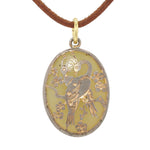 Nephrite pendant with a Japanese metal ornament, gold-plated, hanging frontally