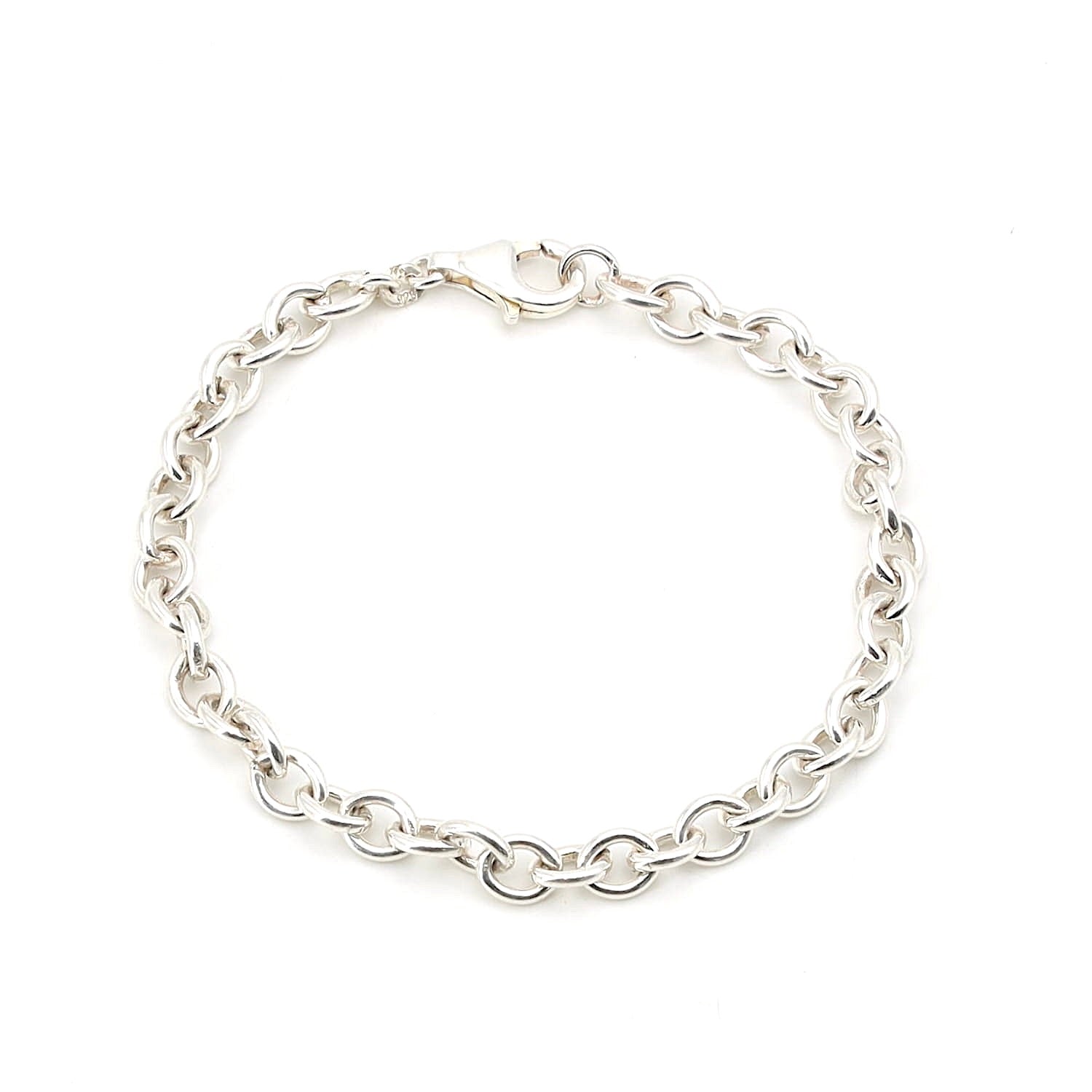 Anchor chain and bracelet in 925 silver, bracelet lying top view