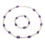 Necklace and bracelet in 835 silver with amethysts, horizontal top view