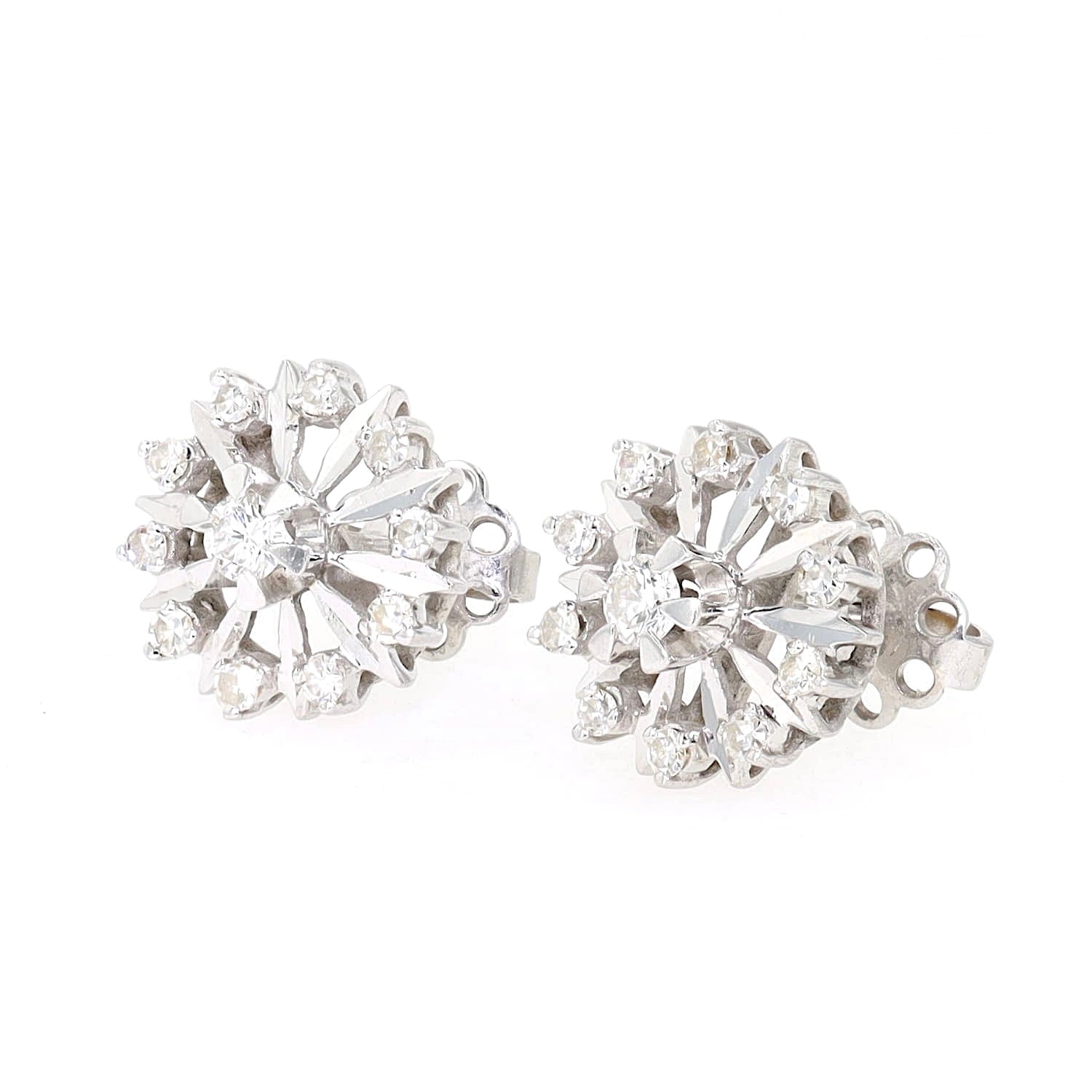 Vintage stud earrings in 585 white gold with brilliants and diamonds, turned horizontally to the left