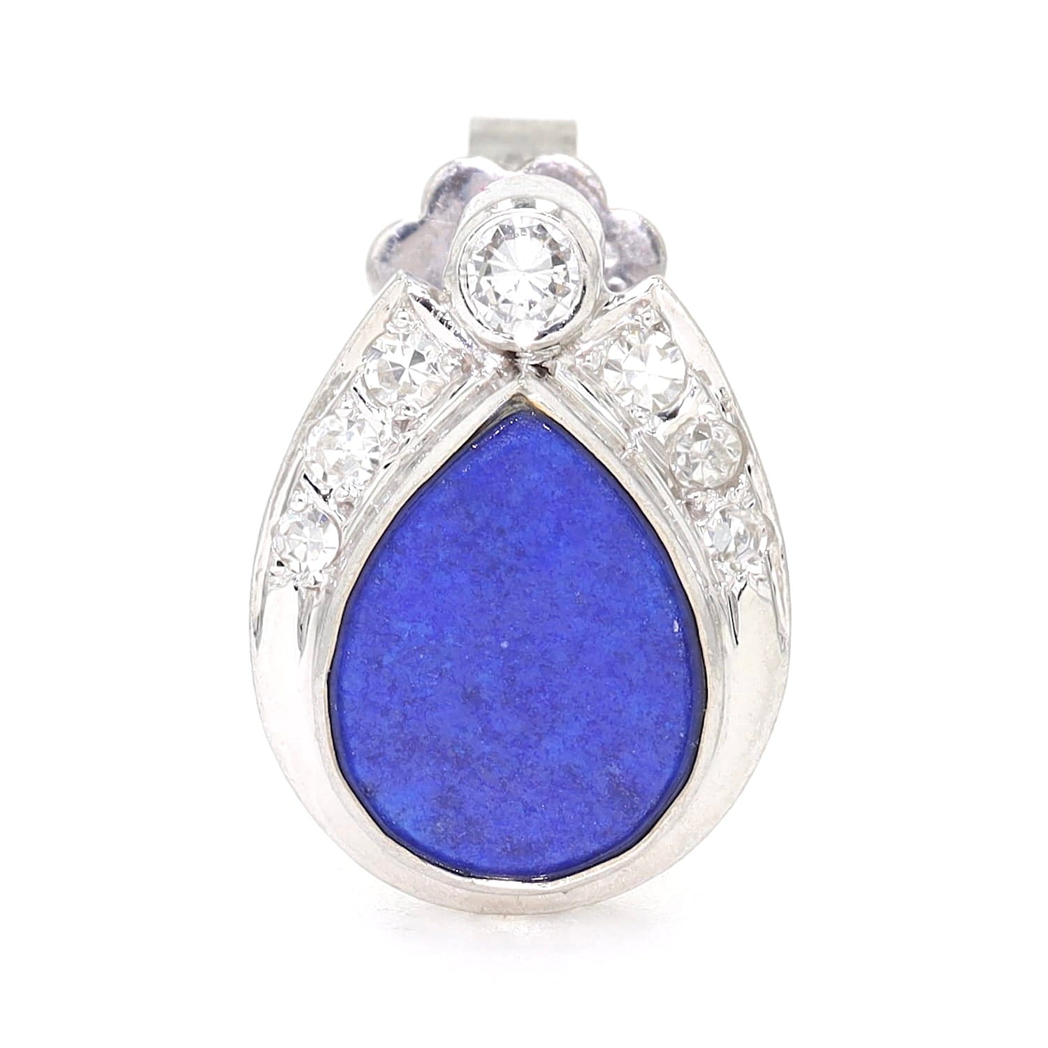 Pair of stud earrings in 585 white gold, each with a Lapsi lazuli, brilliants and diamonds, single standing frontal