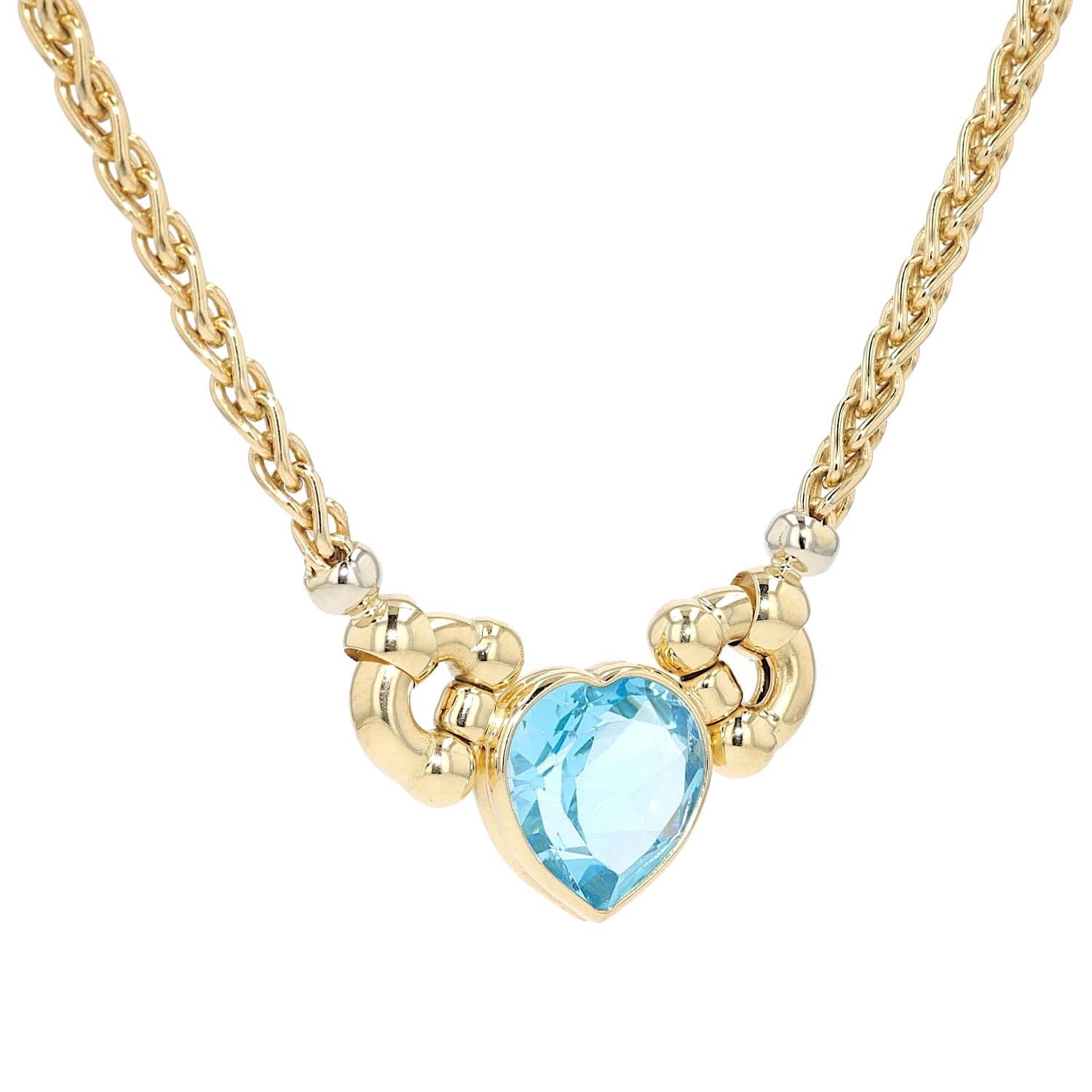 Sorelle Ronco necklace in 750 yellow gold with a blue topaz, hanging twisted to the right