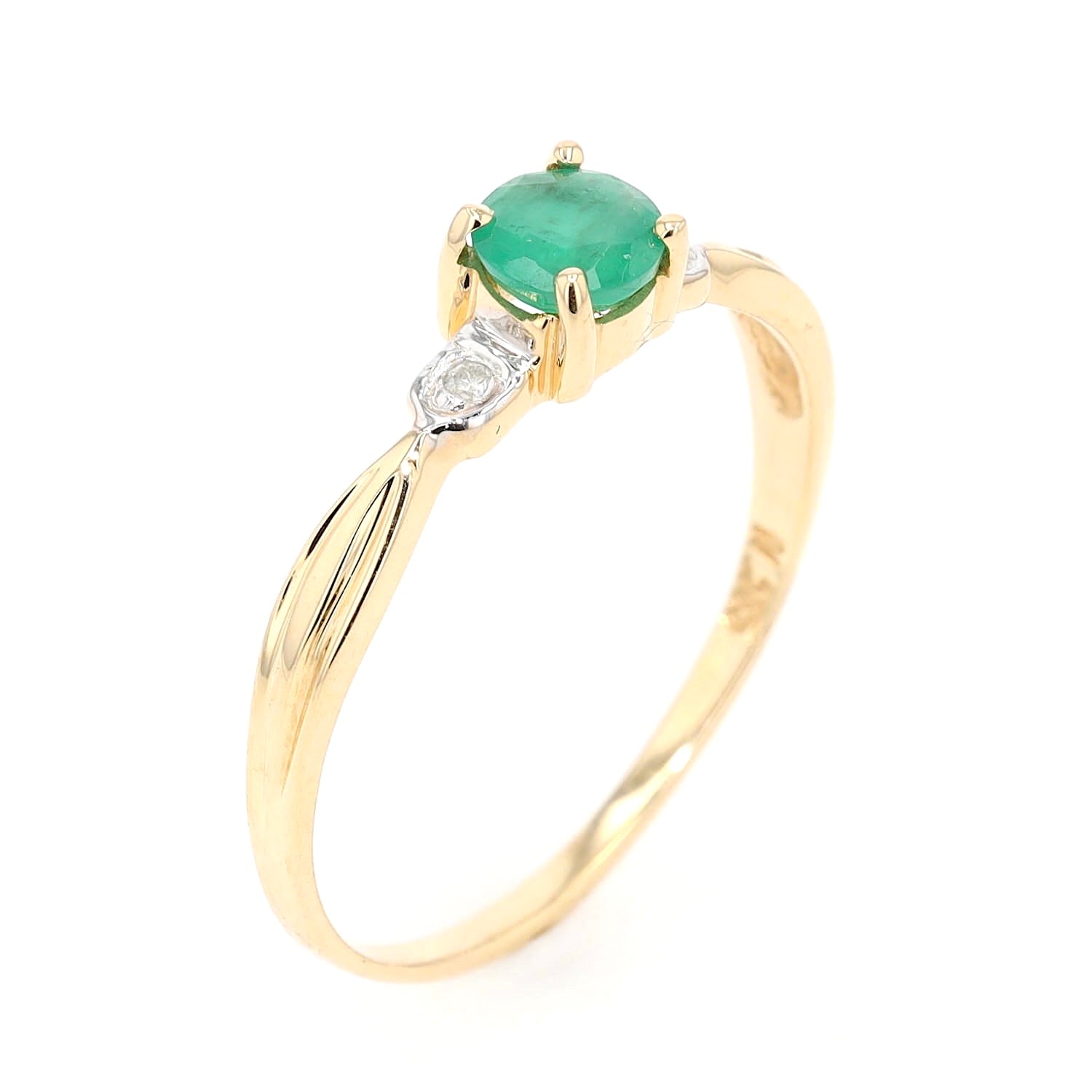 Ring in 585 yellow gold with one emerald and brilliants, standing