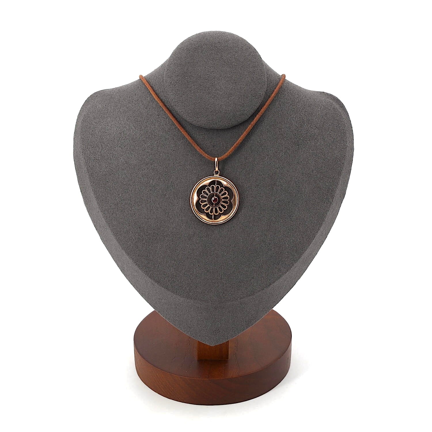 Art Nouveau pendant in 333 rose gold with a garnet on the bust