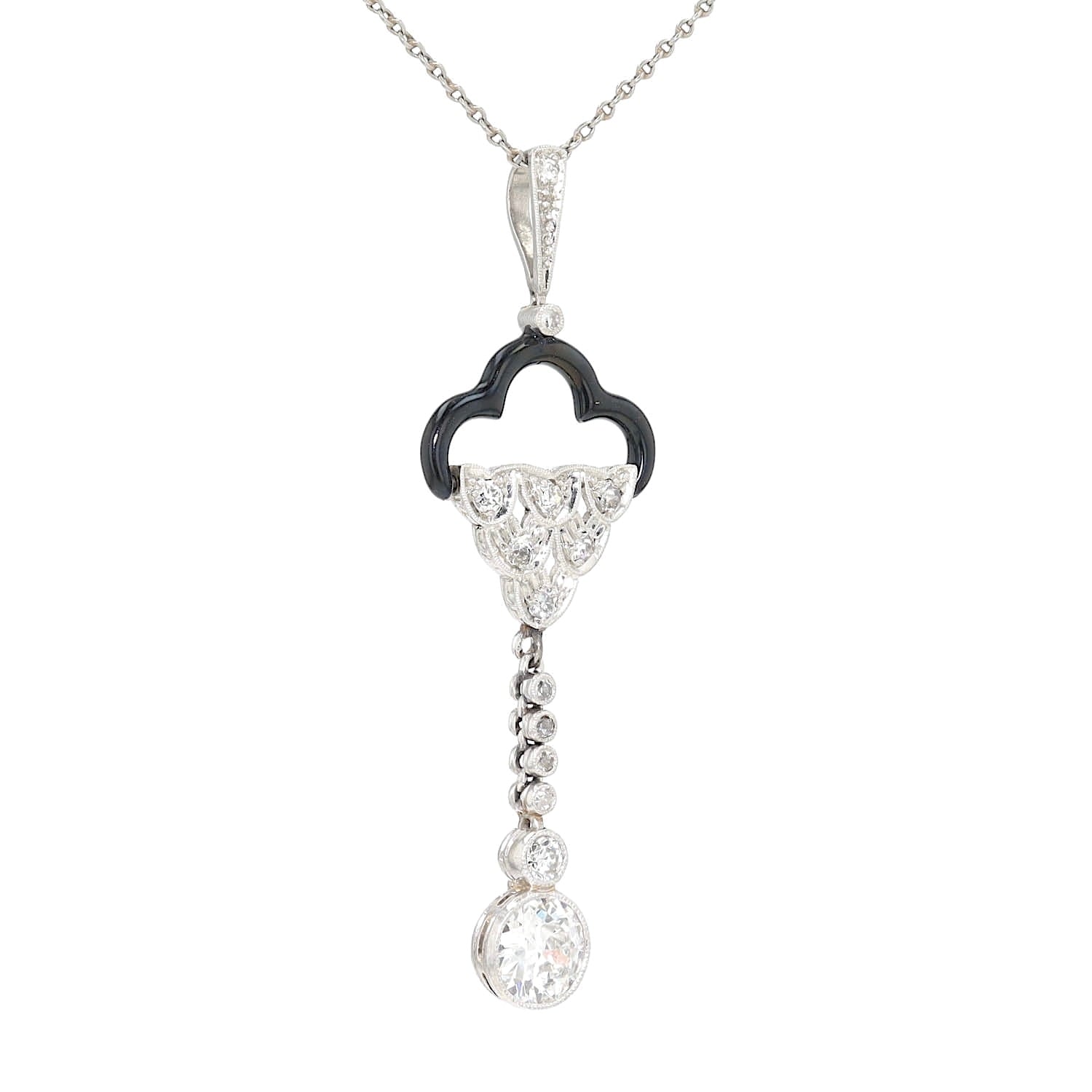 Belle Époque necklace and pendant in platinum with approx. 0.90 ct diamonds and black enamel, hanging turned to the right