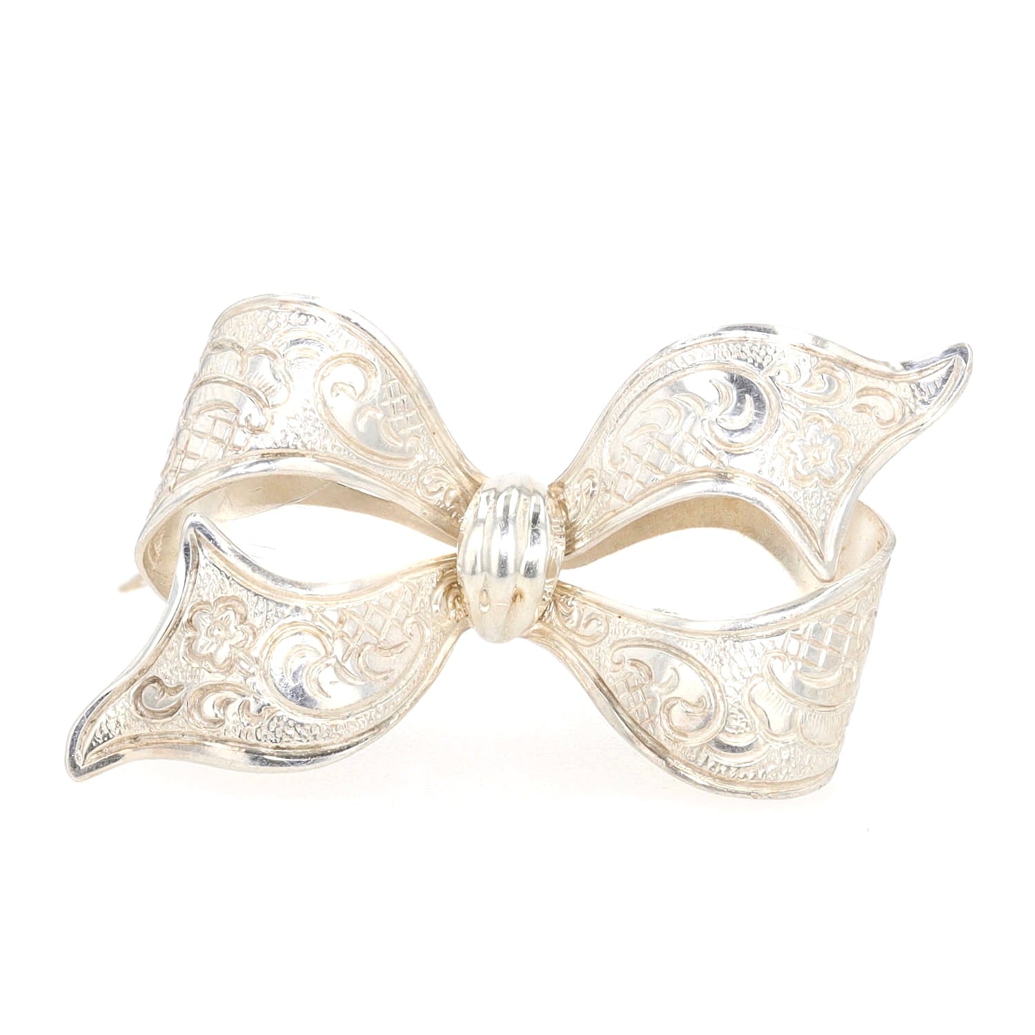 Vintage bow brooch in 830 silver, standing frontal