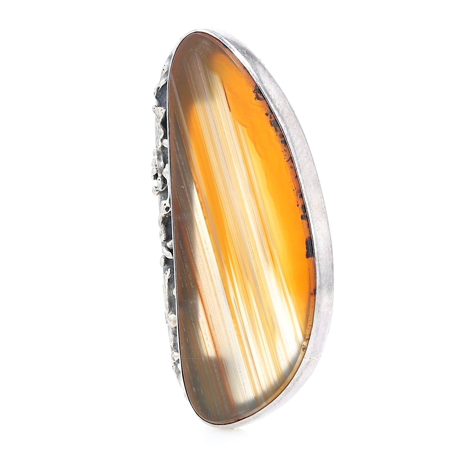 Vintage brooch in 925 silver with an agate, standing frontal