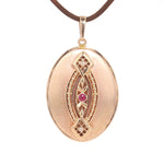 Vintage pendant in 585 rose gold with a Ruby, hanging frontally