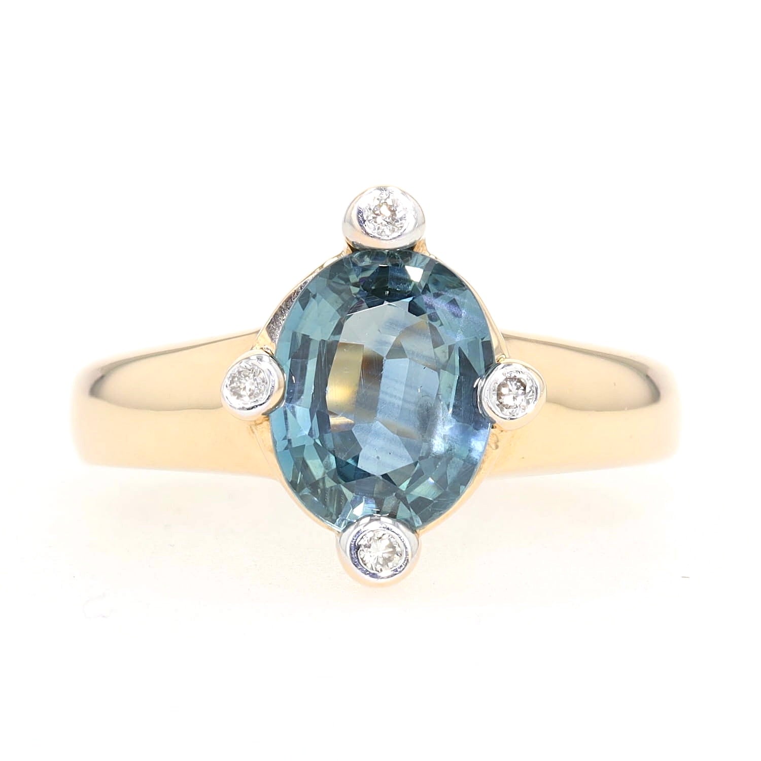 Ring in 585 yellow gold with a blue sapphire and brilliants, standing