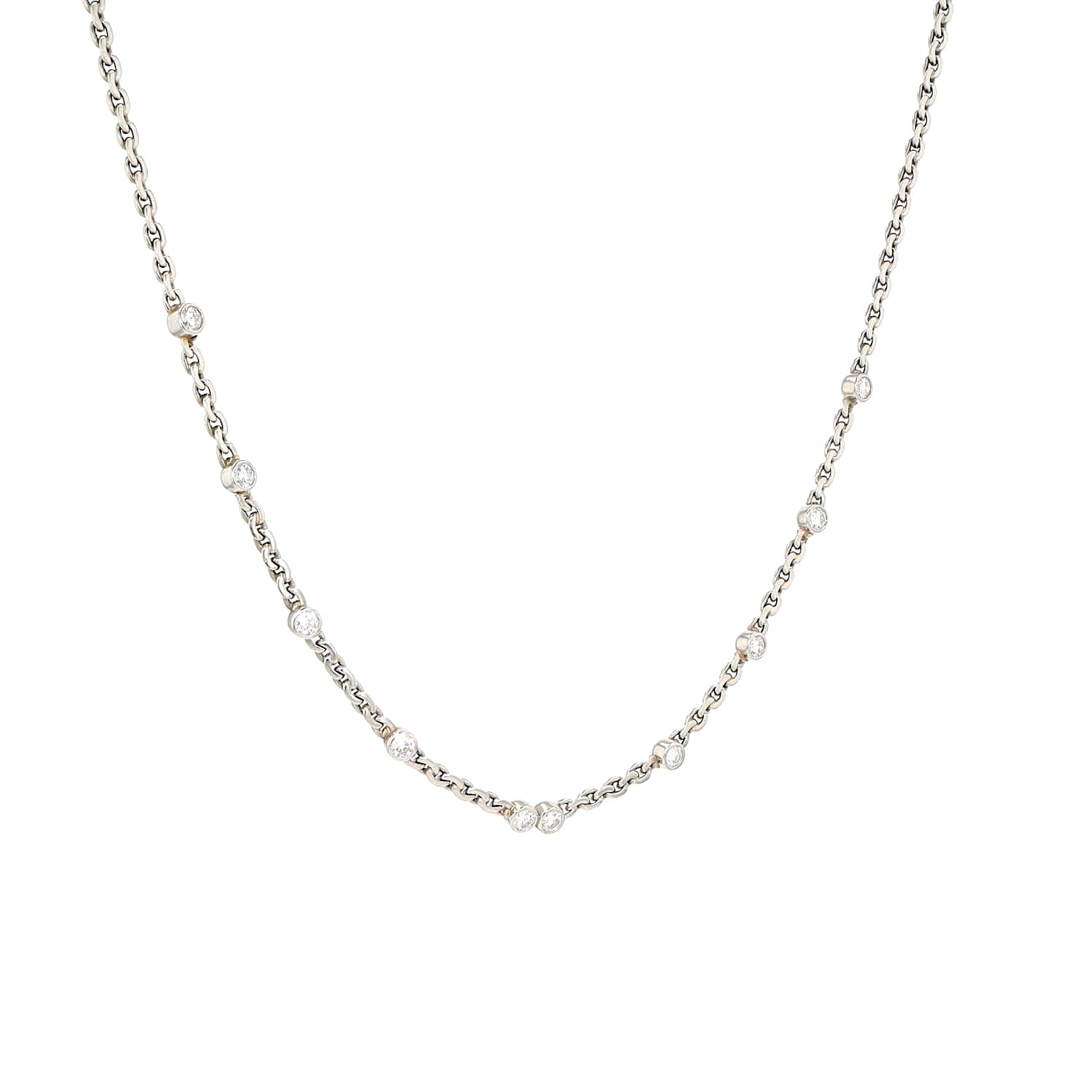 Necklace in 950 platinum with approx. 1 ct brilliants and a cultured pearl, hanging left twisted