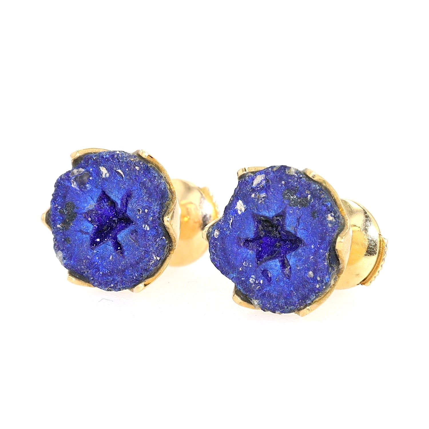 Lapel pin in 750 yellow gold with one azurite each, turned horizontally to the left
