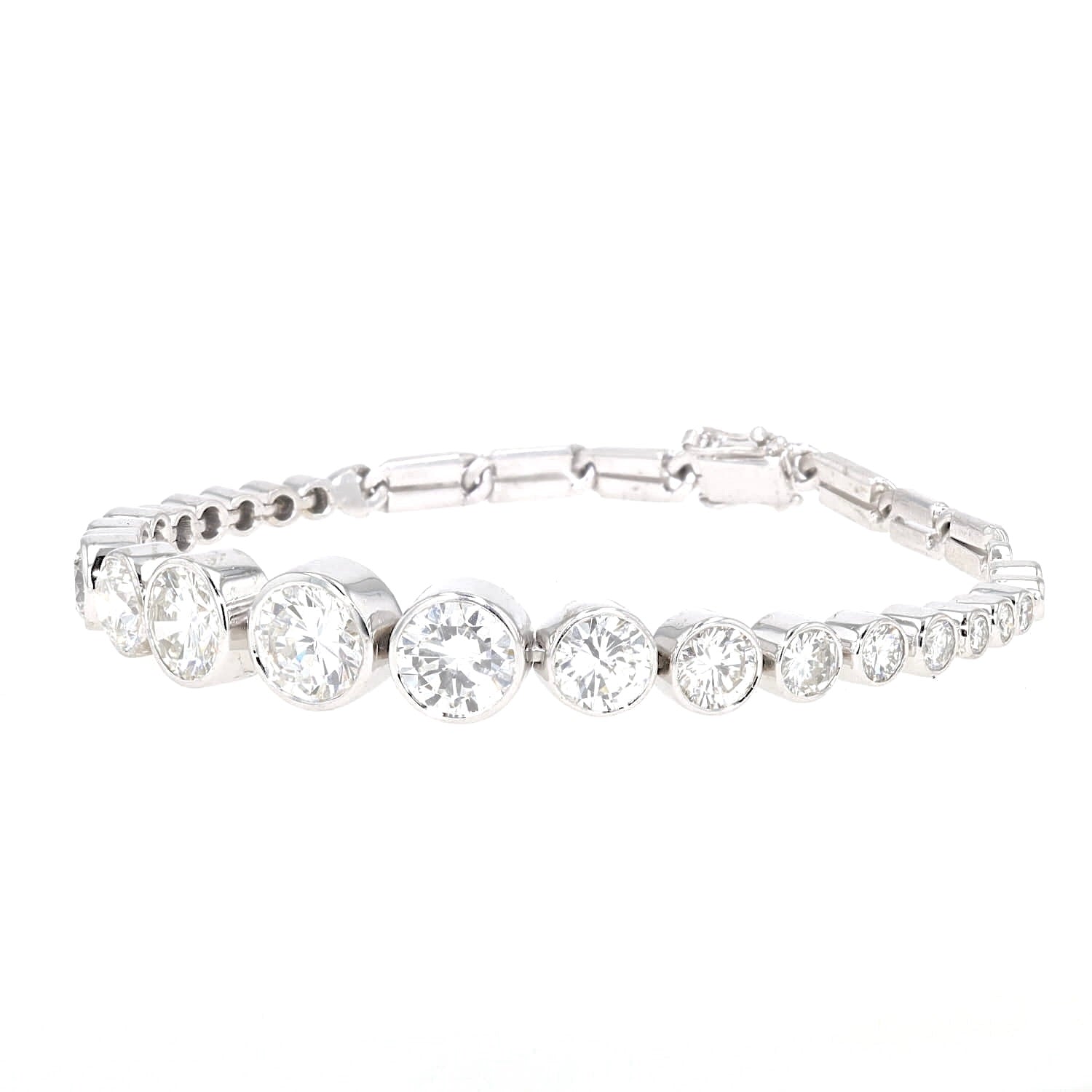 Exclusive vintage tennis bracelet in 585/750 white gold with a total of approx. 10.9 ct brilliants in very good quality, closed horizontally turned to the left